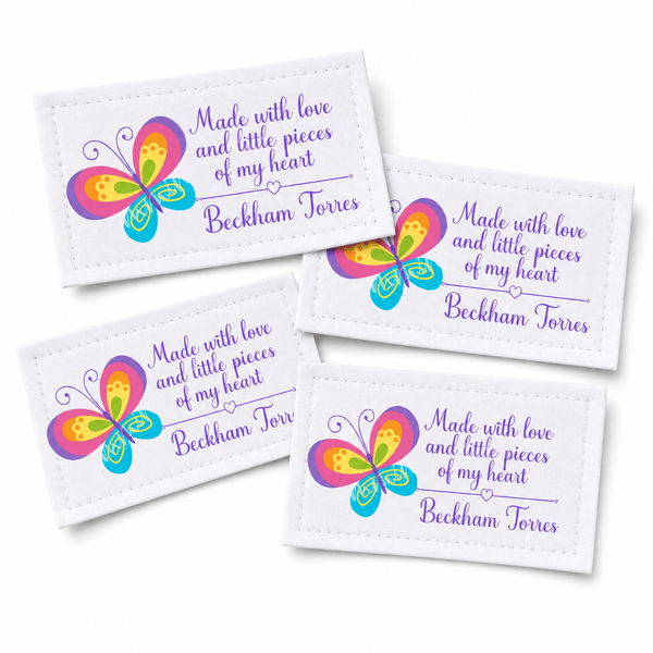 Made With Love Quilt Labels – Personalized Butterfly Quilt Label – Handmade By Quilt Tag - Jammin Threads