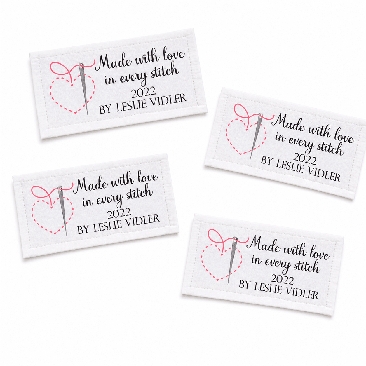 Made With Love Quilt Labels – Personalized Quilt Label Sheet – Custom Sewing Labels with Name & Year – Needle & Heart Design – 8 Per Sheet - Jammin Threads