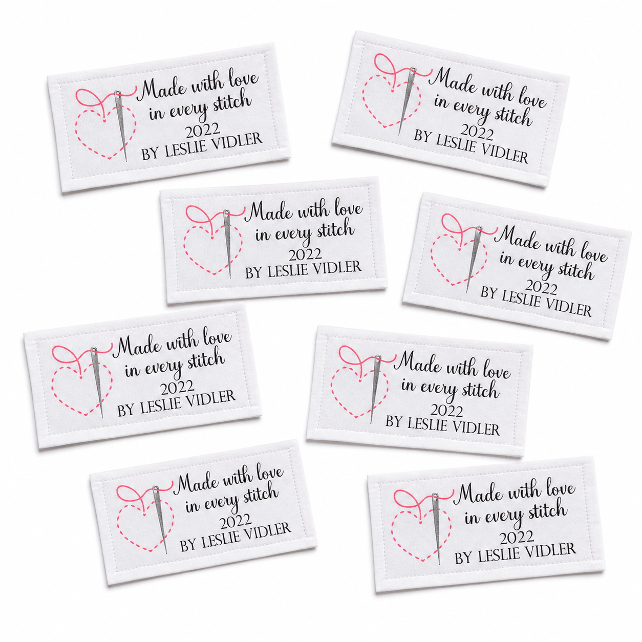 Made With Love Quilt Labels – Personalized Quilt Label Sheet – Custom Sewing Labels with Name & Year – Needle & Heart Design – 8 Per Sheet - Jammin Threads