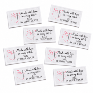 Made With Love Quilt Labels – Personalized Quilt Label Sheet – Custom Sewing Labels with Name & Year – Needle & Heart Design – 8 Per Sheet - Jammin Threads