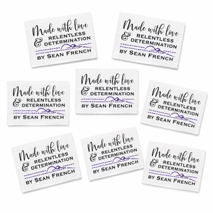 Made with Love & Relentless Determination Personalized Quilt Labels with Purple Accents - Jammin Threads