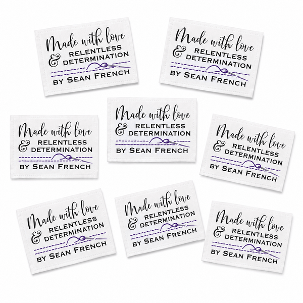 Made with Love & Relentless Determination Personalized Quilt Labels with Purple Accents - Jammin Threads