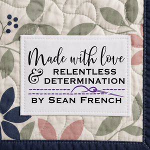 Made with Love & Relentless Determination Personalized Quilt Labels with Purple Accents - Jammin Threads