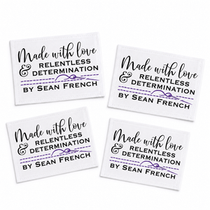 Made with Love & Relentless Determination Personalized Quilt Labels with Purple Accents - Jammin Threads