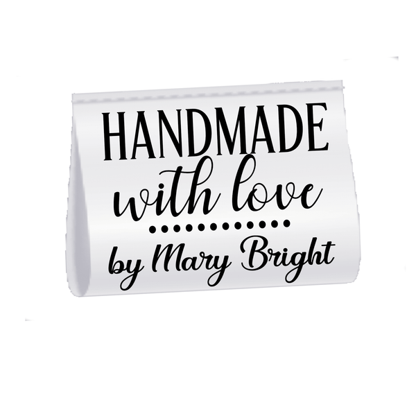 Made With Love Satin Labels – Personalized Sewing Tags – Custom Fold Over Quilt Labels with Name – Handmade Tag 2 x 1.25 (25 Pack) - Jammin Threads