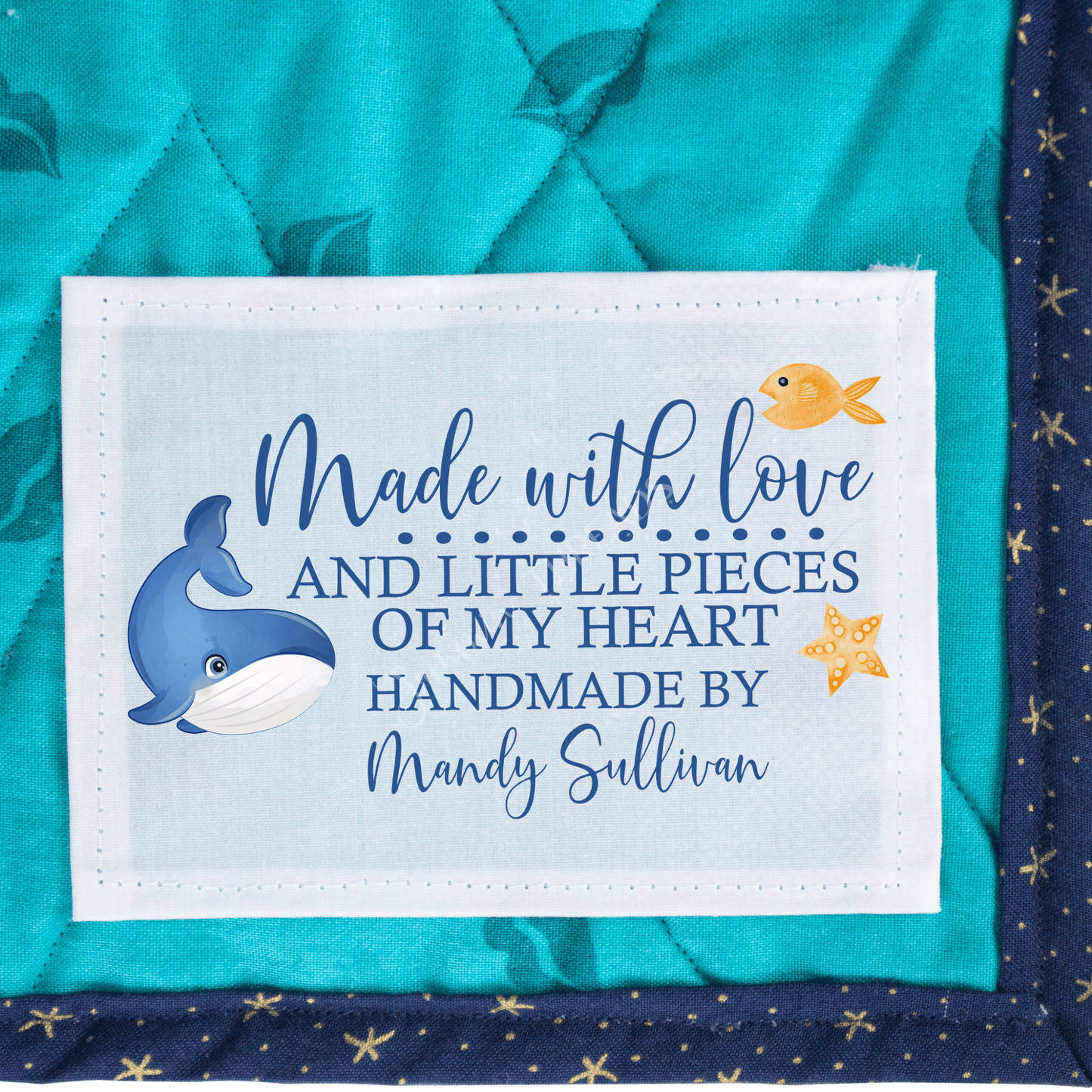 Made with Love Whale Quilt Labels for babies and kids - Jammin Threads