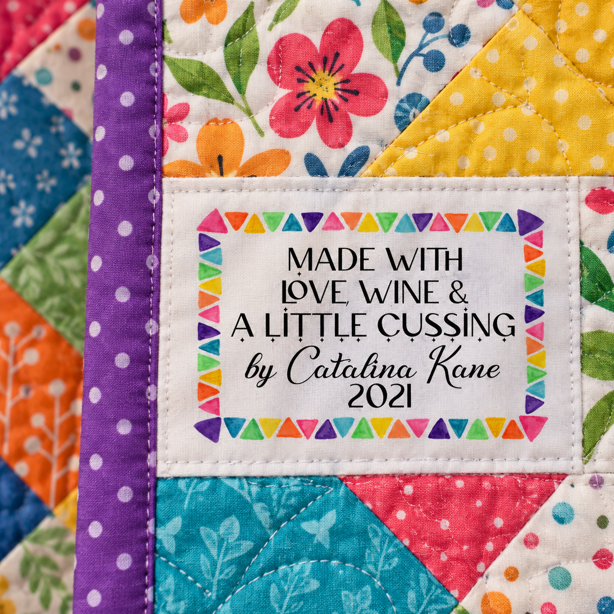 Made With Love, Wine & a Little Cussing Personalized Quilt Label - Jammin Threads
