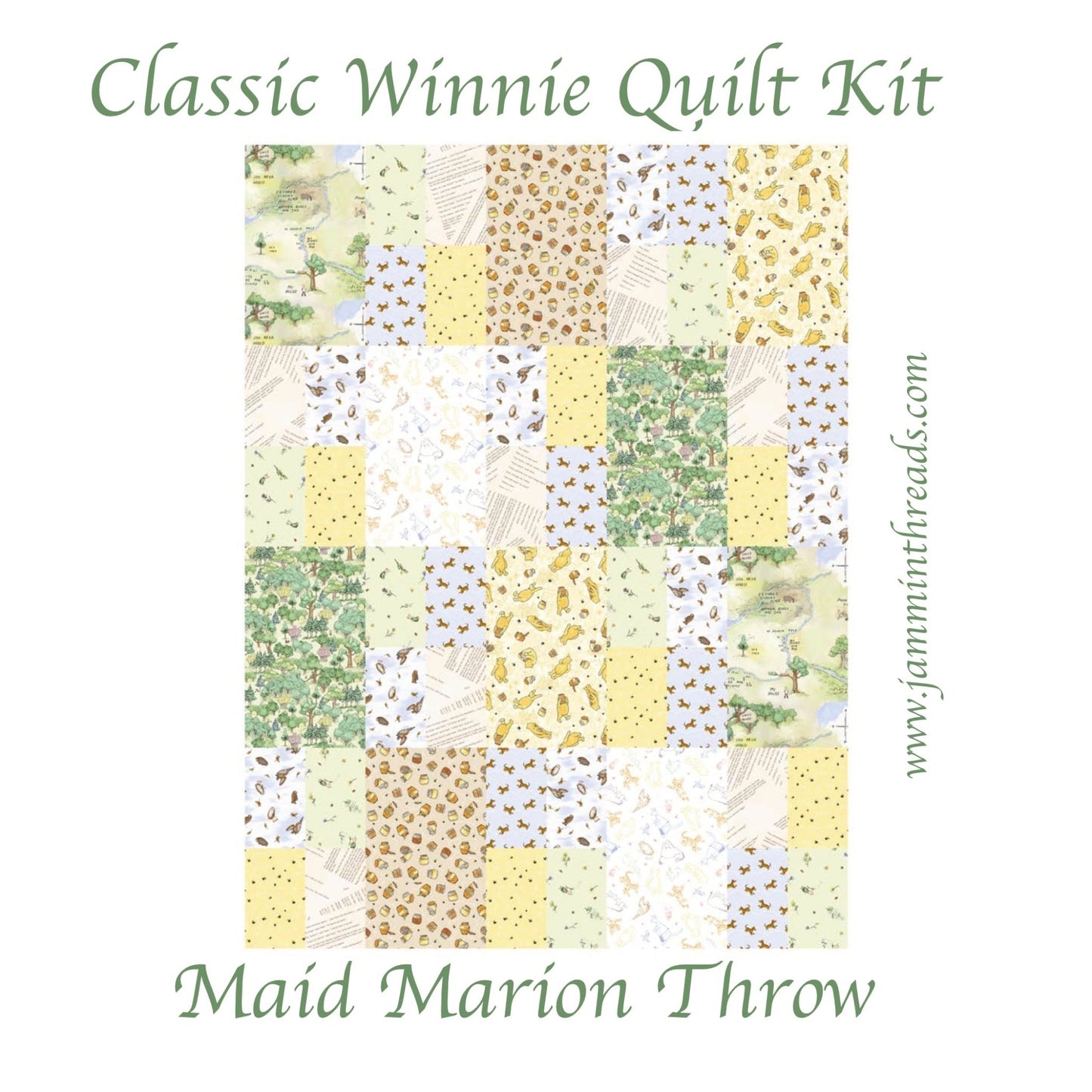 Maid Marion Throw Quilt Kit – Classic Winnie Fabric by StudioE (45" x 60") with Personalized Satin Quilt Tag - Jammin Threads