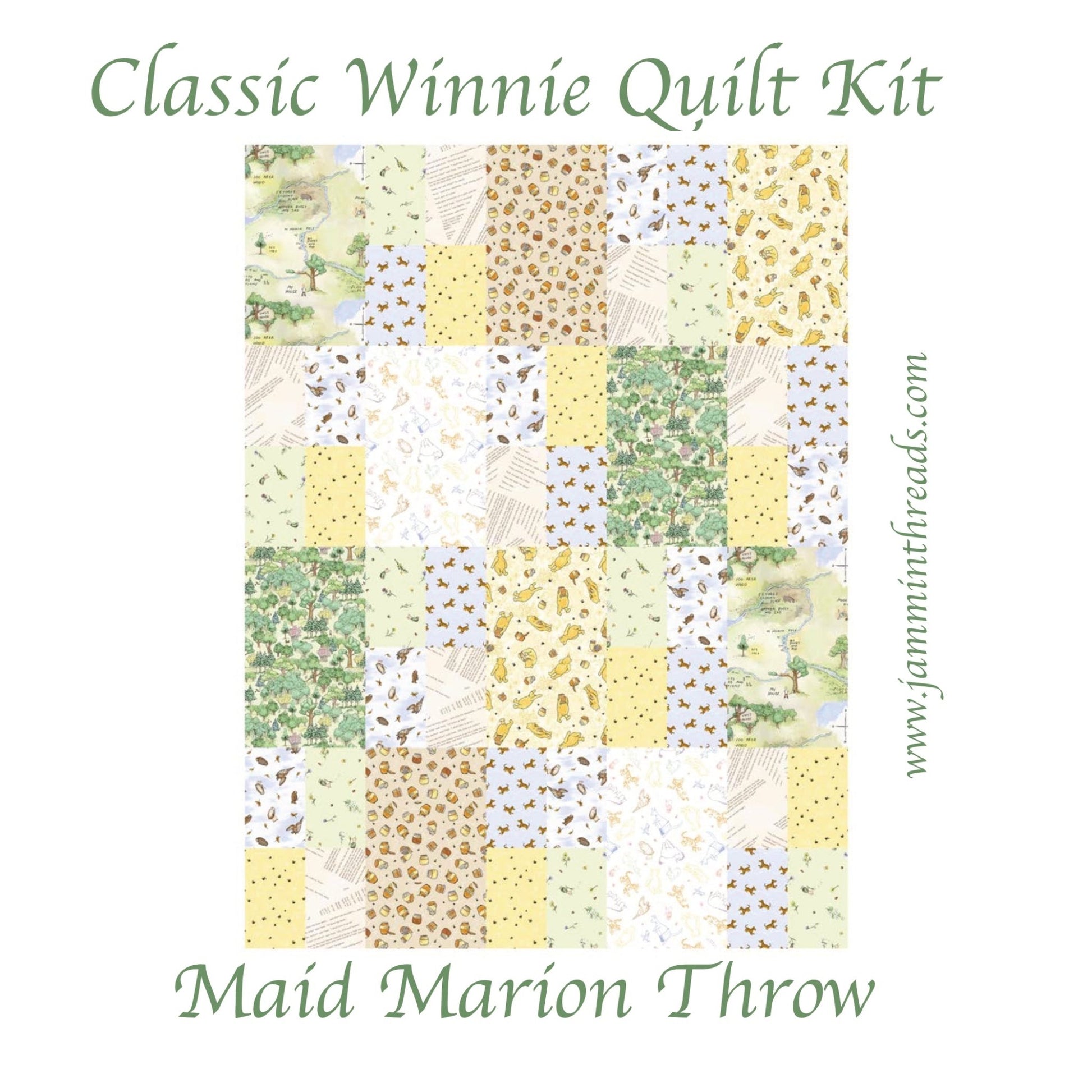 Maid Marion Throw Quilt Kit – Classic Winnie Fabric by StudioE (45" x 60") with Personalized Satin Quilt Tag - Jammin Threads