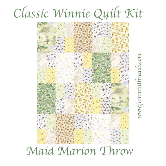Maid Marion Throw Quilt Kit – Classic Winnie Fabric by StudioE (45" x 60") with Personalized Satin Quilt Tag - Jammin Threads