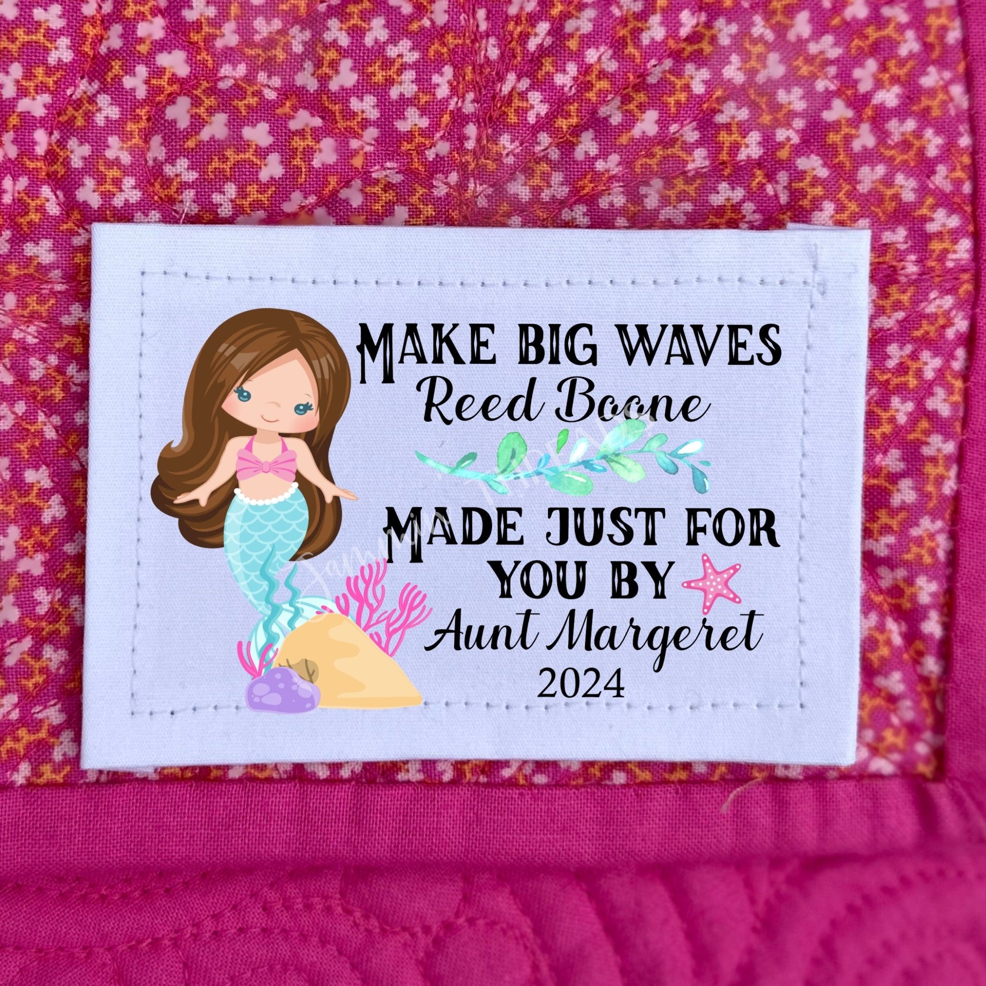 Make Big Waves Little Mermaid Single Custom Quilt Label for Children - Jammin Threads