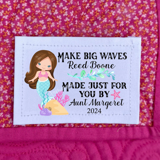 Make Big Waves Little Mermaid Single Custom Quilt Label for Children - Jammin Threads
