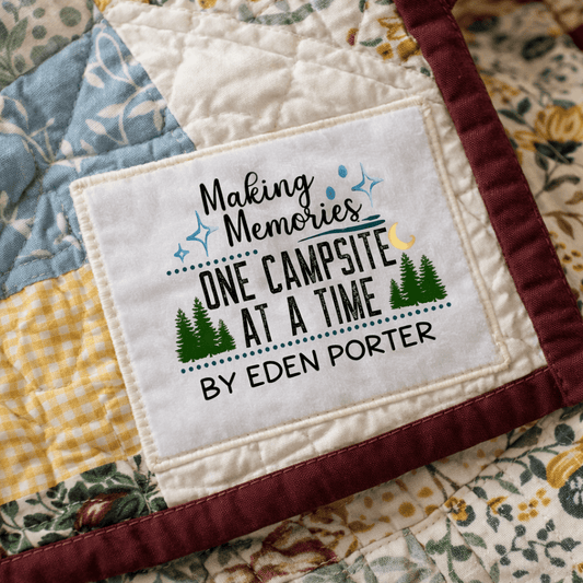 Making Memories One Campsite at a Time Quilt Label – Personalized Camping Quilt Label – Custom Quilt Tag – Cotton or Polyester - Jammin Threads