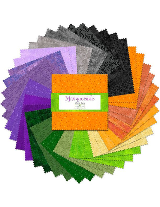 Masquerade Halloween Quilt Fabric - 5 Karat Gems 5 x 5" 42 pc. - Jammin Threads