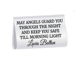 May Angels Guard You Satin Quilt Tags – Personalized Quilt Label Tag – Angel Blessing Quilt Tag – Fold Over Satin Labels – Set of 25 - Jammin Threads