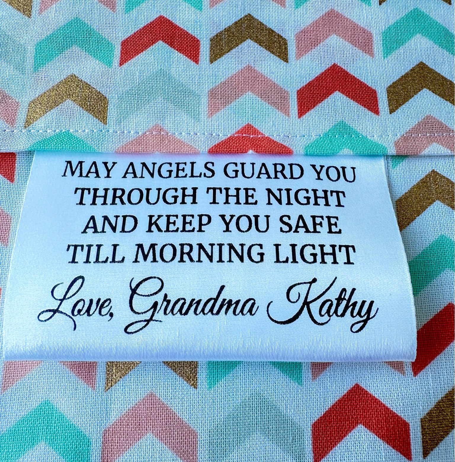 May Angels Guard you Through The Night. Quality Satin Quilt Labels - Jammin Threads