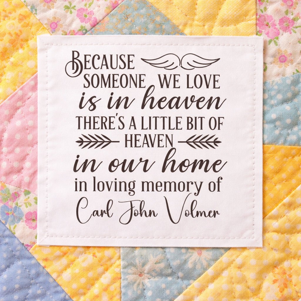 Memorial Quilt Label Personalized – In Loving Memory Quilt Tag – Custom Name Remembrance Label (Cotton or Polyester) - Jammin Threads