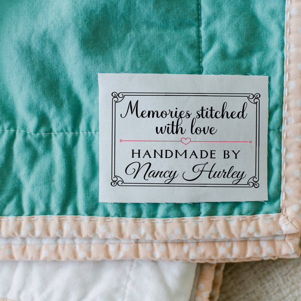 Memories Stitched with Love. Personalized memory quilt labels