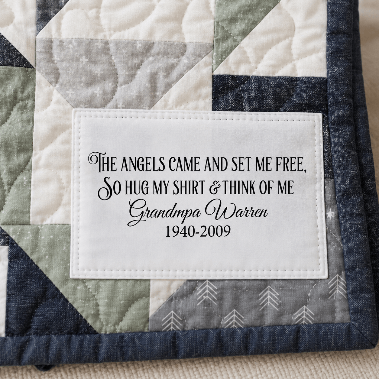 Memory Pillow Quilt Label – “The Angels Came to Set Me Free” • Personalized Name & Years • Cotton or Polyester • Sheet of 2 or 8 Labels - Jammin Threads
