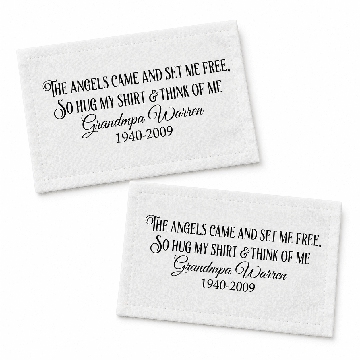 Memory Pillow Quilt Label – “The Angels Came to Set Me Free” • Personalized Name & Years • Cotton or Polyester • Sheet of 2 or 8 Labels - Jammin Threads