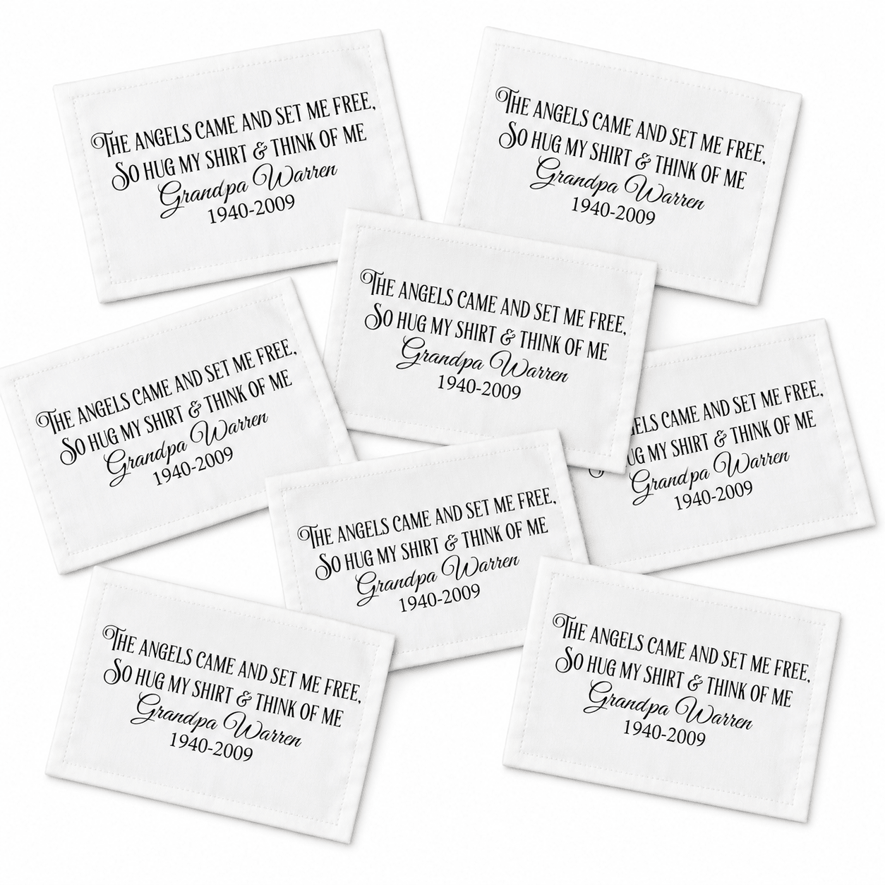 Memory Pillow Quilt Label – “The Angels Came to Set Me Free” • Personalized Name & Years • Cotton or Polyester • Sheet of 2 or 8 Labels - Jammin Threads