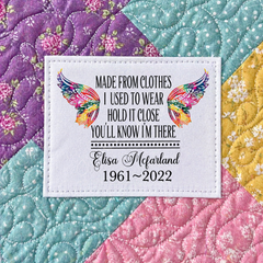 Memory Quilt Label – Personalized Name & Dates with Wings (4” x 3”) - Jammin Threads