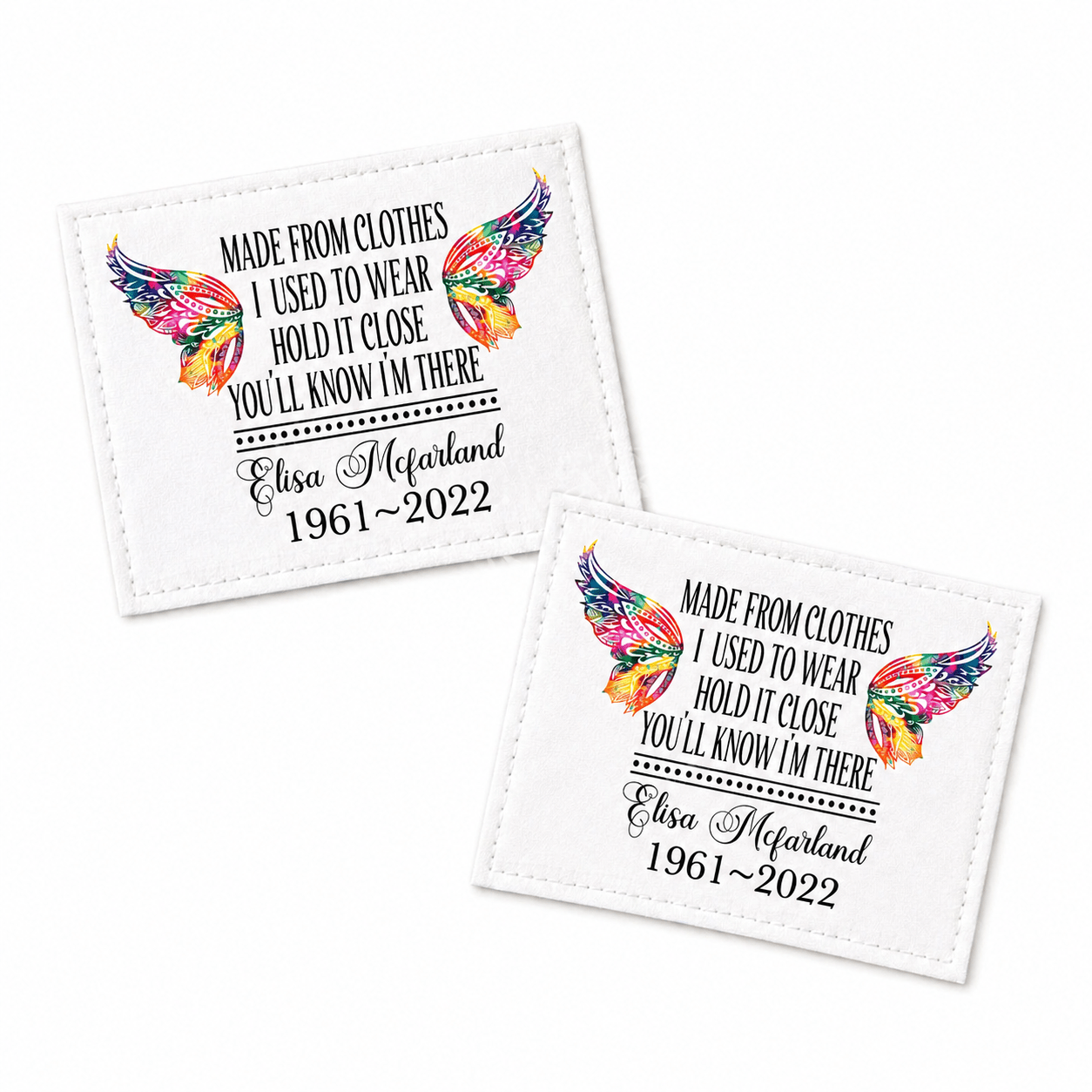 Memory Quilt Label – Personalized Name & Dates with Wings (4” x 3”) - Jammin Threads