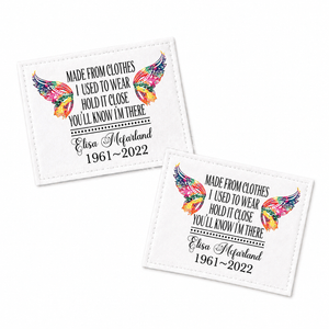 Memory Quilt Label – Personalized Name & Dates with Wings (4” x 3”) - Jammin Threads