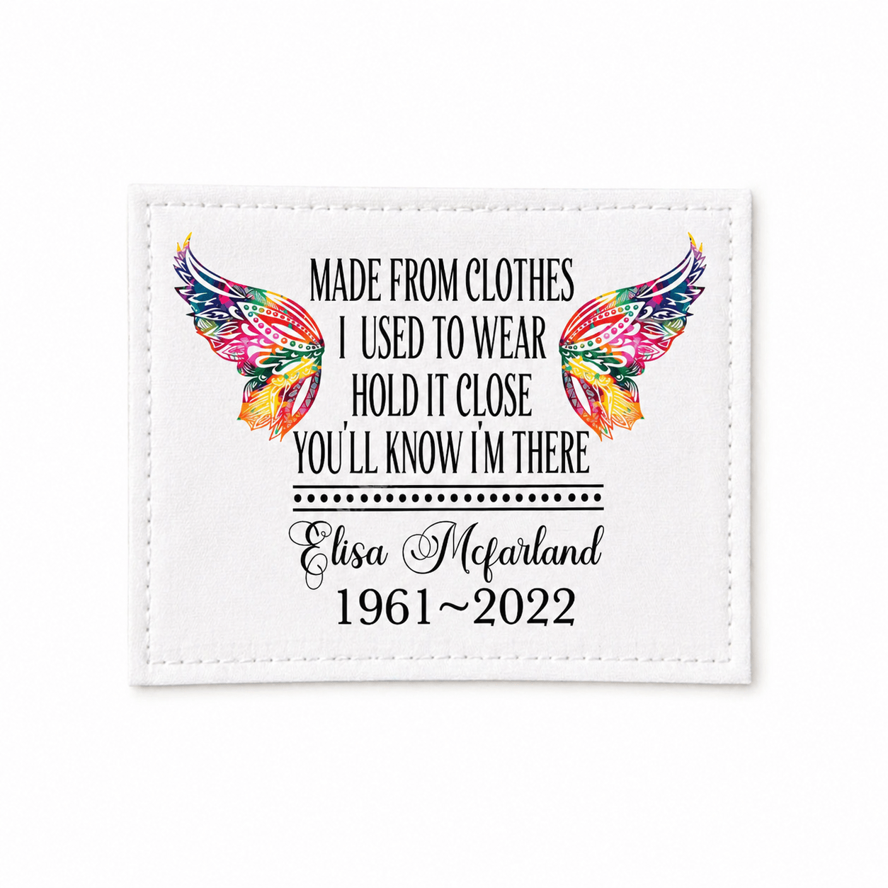 Memory Quilt Label – Personalized Name & Dates with Wings (4” x 3”) - Jammin Threads