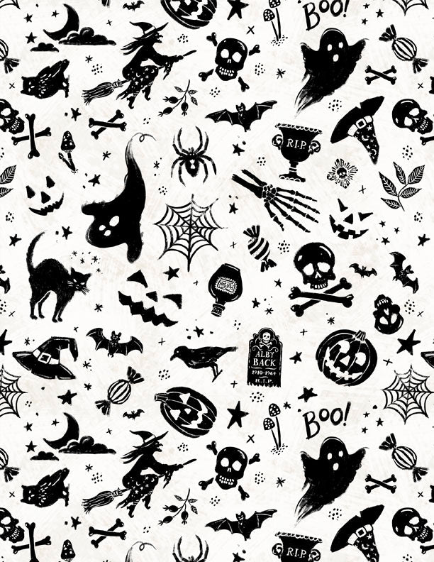 Midnight Haunting Toss Cream Halloween Quilt Fabric by Michael Davis for Wilmington Prints 3008 96484 191 - Jammin Threads