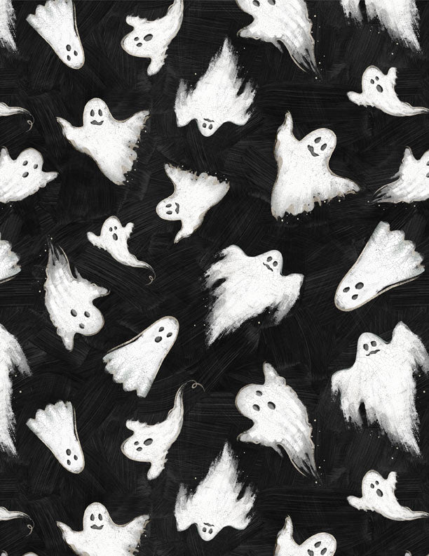 Midnight Hauntings Ghosts All Over Black Halloween Quilt Fabric by Michael Davis for Wilmington Prints 3008 96483 919 - Jammin Threads