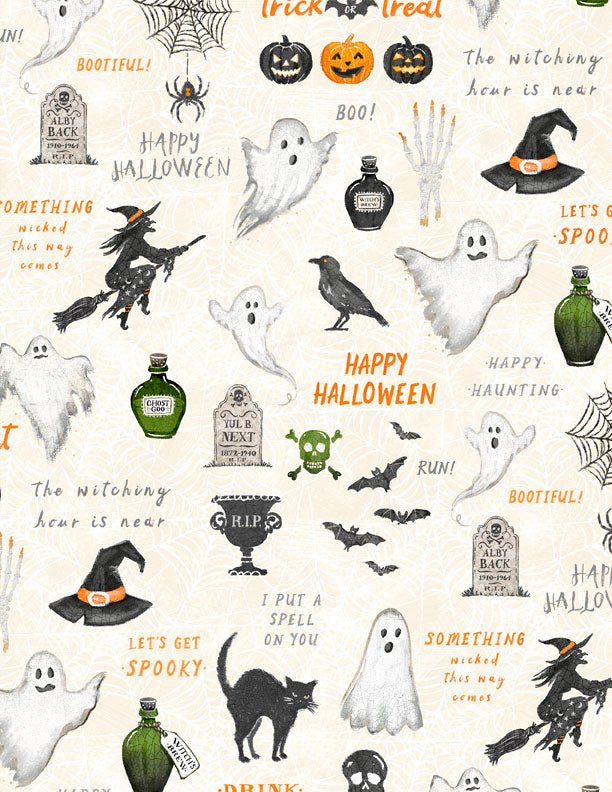 Midnight Hauntings Large All Over Cream Halloween Quilt Fabric by Michael Davis for Wilmington Prints 3008 96482 119 - Jammin Threads