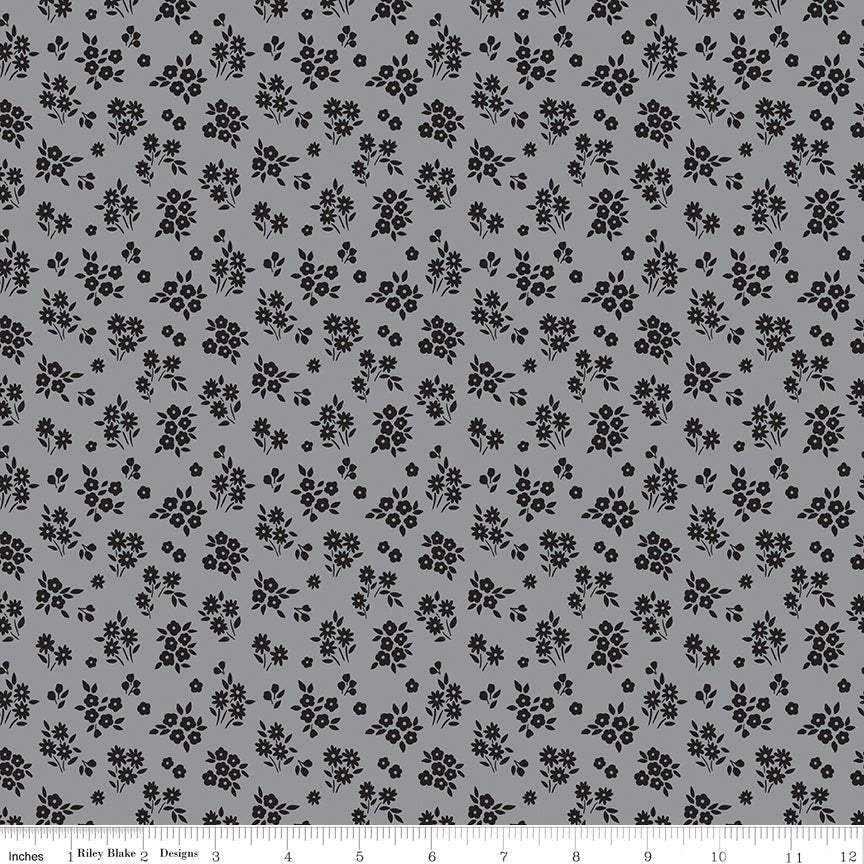 Midnight Meadow Bouquets Gray Quilt Fabric by My Mind's Eye C15324 - GRAY - Jammin Threads