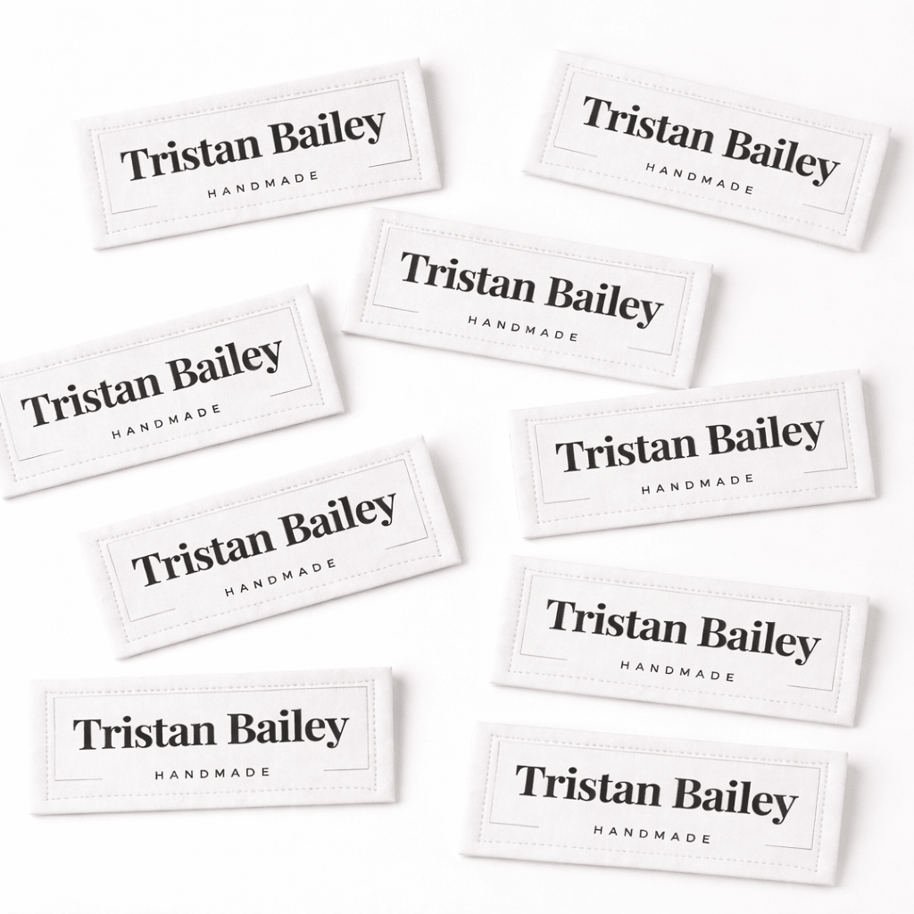 Minimalist Logo Quilt Label with Name Frame – Personalized 3x1" Handmade Label – Professional Modern Quilt Tag – 8 per Sheet - Jammin Threads