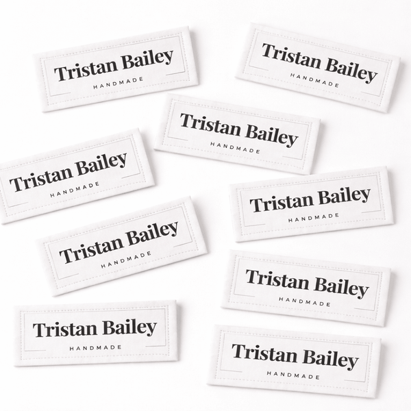 Minimalist Logo Quilt Label with Name Frame – Personalized 3x1" Handmade Label – Professional Modern Quilt Tag – 8 per Sheet - Jammin Threads