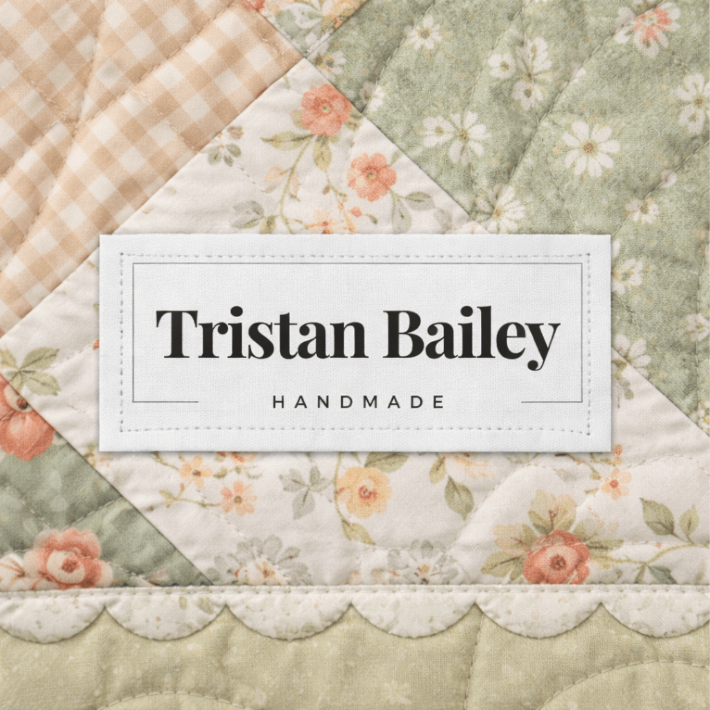 Minimalist Logo Quilt Label with Name Frame – Personalized 3x1" Handmade Label – Professional Modern Quilt Tag – 8 per Sheet - Jammin Threads