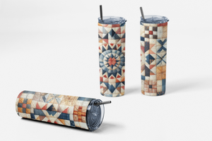 Quilt Pattern 20 oz Skinny Tumbler – Patchwork Quilt Design Insulated Travel Mug with Lid & Straw