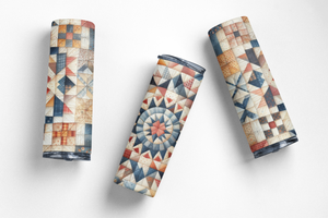 Quilt Pattern 20 oz Skinny Tumbler – Patchwork Quilt Design Insulated Travel Mug with Lid & Straw