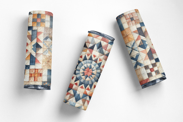 Quilt Pattern 20 oz Skinny Tumbler – Patchwork Quilt Design Insulated Travel Mug with Lid & Straw