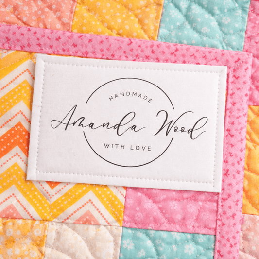 Modern Logo Style Personalized Quilt Label – Custom Handmade Quilt Label with Maker Name – 8 Fabric Labels per Sheet - Jammin Threads