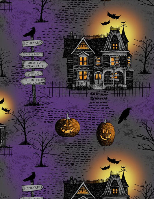 Moonlit Manor Large All Over Black and Purple Halloween Quilt Fabric by Wilmington Prints 3071 34009 968 - Jammin Threads