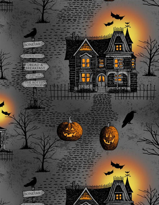 Moonlit Manor Large All Over Black Halloween Quilt Fabric by Wilmington Prints 3071 34009 998 - Jammin Threads