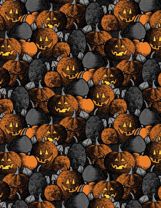 Moonlit Manor Pumpkin Patch Black and Orange Halloween Quilt Fabric by Wilmington Prints 3071 34010 988 - Jammin Threads