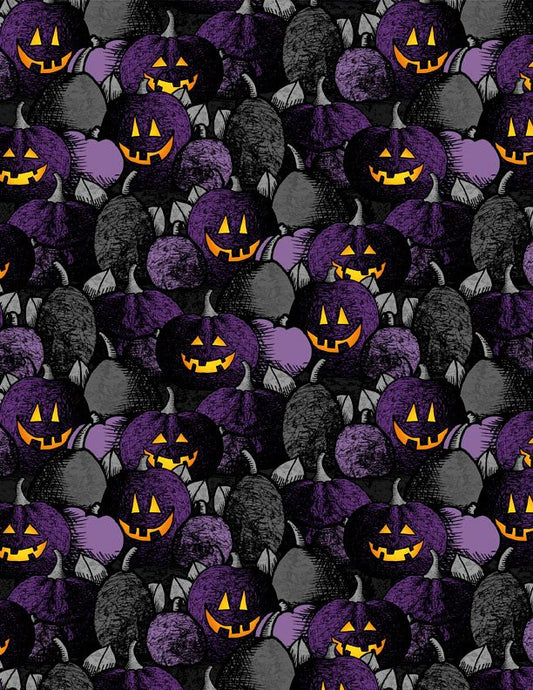Moonlit Manor Pumpkin Patch Black and Purple Halloween Quilt Fabric by Wilmington Prints 3071 34010 966 - Jammin Threads