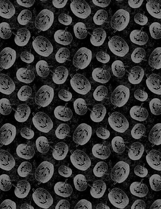 Moonlit Manor Tossed Jack o' Lanterns Black/Gray Halloween Quilt Fabric by Wilmington Prints 3071 34012 990 - Jammin Threads