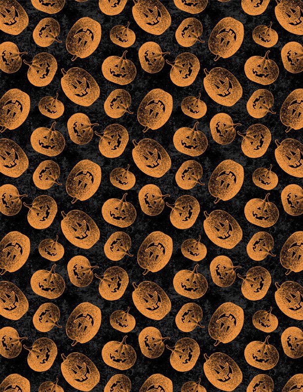 Moonlit Manor Tossed Jack o' Lanterns Black/Orange Halloween Quilt Fabric by Wilmington Prints 3071 34012 980 - Jammin Threads