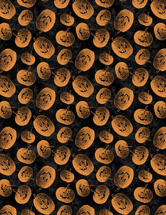 Moonlit Manor Tossed Jack o' Lanterns Black/Orange Halloween Quilt Fabric by Wilmington Prints 3071 34012 980 - Jammin Threads