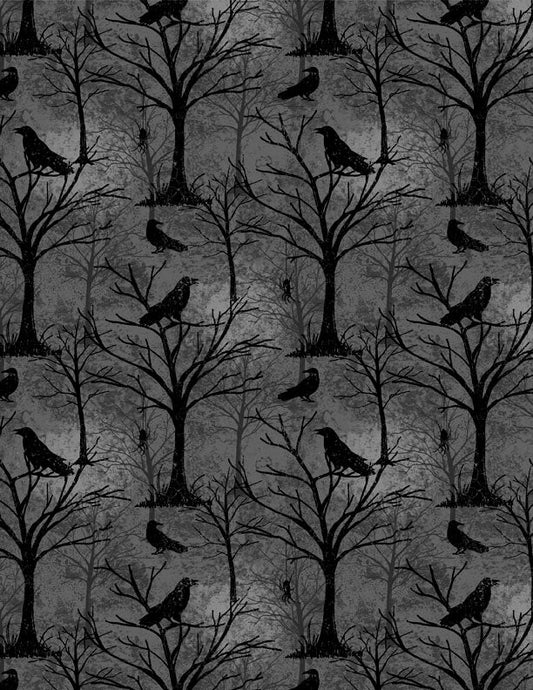 Moonlit Manor Trees and Critters All Over Black Halloween Quilt Fabric by Wilmington Prints 3071 34011 999 - Jammin Threads