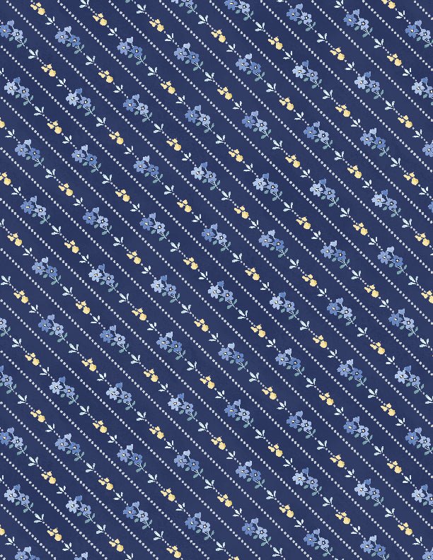 Morning Blooms Diagonal Stripes Navy Quilt Fabric by Wilmington Prints - Jammin Threads