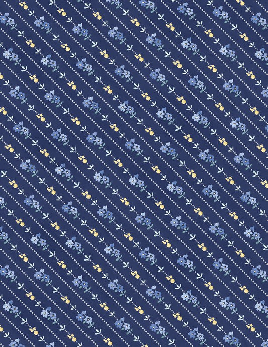 Morning Blooms Diagonal Stripes Navy Quilt Fabric by Wilmington Prints - Jammin Threads